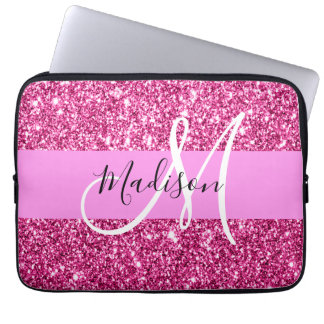 Girly och Glam Shock rosa Glitter Sparkles Monogra Laptop Fodral