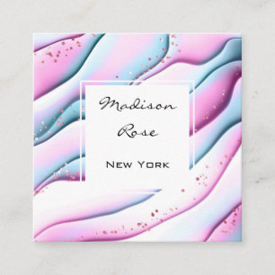 Girly och Trendig Rosa Aqua White Bläck och Sparkl Fyrkantigt Visitkort