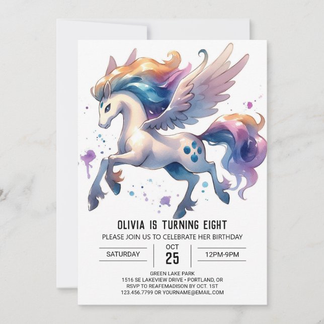 Girly Online Horse Birthday Inbjudningar (Framsida)