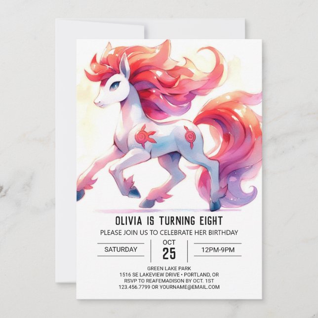 Girly Online Horse Birthday Inbjudningar (Framsida)