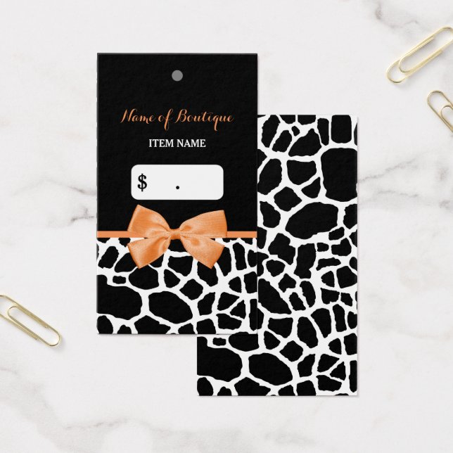 Girly Orange Bow Giraffe Print Boutique-Märkre Visitkort (Kontor)