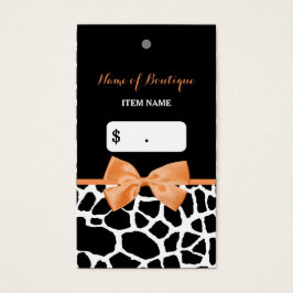 Girly Orange Bow Giraffe Print Boutique-Märkre Visitkort
