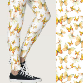 Girly orange butterfly whimsical patterned leggings
