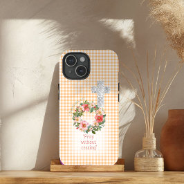 Girly Orange Check Rose Wreath Cross Bible