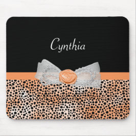 Girly Orange Cheetah Skriv ut Cute Ro Bow och Namn Musmatta