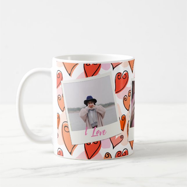 Girly Orange Hearts Cute Romantic Valentine Photo Kaffemugg (Vänster)