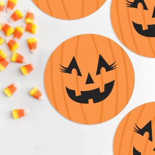 Girly Orange Jack o lantern Pumpkin Ansikte Hallow Underlägg Papper Rund