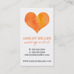 Girly Orange Watercolor Heart Polka Dot Background Visitkort