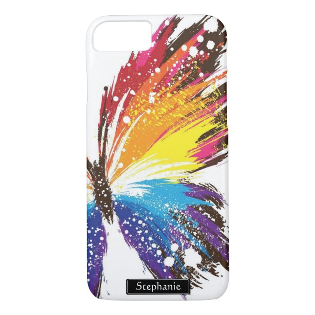 Girly Paint Splaschat Realistic Butterfly Monogram Case-Mate iPhone Skal (Baksida)