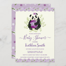 Girly Panda Bear Baby Shower Blek Lilac Photo Inbjudningar