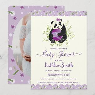 Girly Panda Bear Baby Shower Blek Lilac Photo Inbjudningar