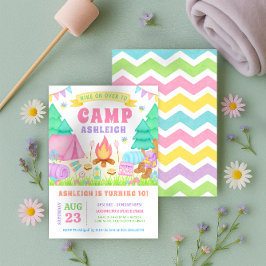 Girly Pastel Camping Birthday Invitation Inbjudningar