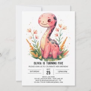 Girly Pastel Digital Dinosaur Girl Birthday Inbjudningar