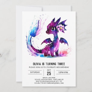Girly Pastel Dragon Digital Girl Birthday Inbjudningar