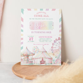 Girly Pastel Färg Carnival Circus Barns födelsedag Inbjudningar