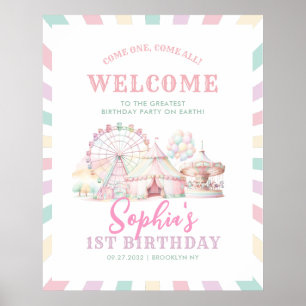 Girly Pastel Färg Carnival Circus Barns födelsedag Poster