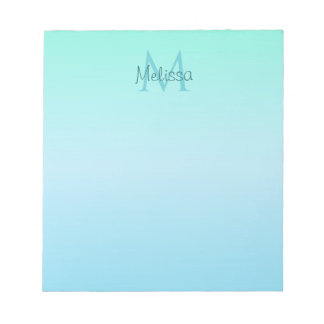 Girly Pastel Grönt Blue Ombre Monogram Anteckningsblock