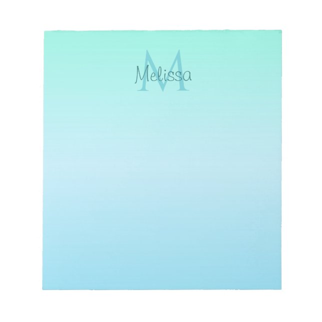 Girly Pastel Grönt Blue Ombre Monogram Anteckningsblock (Framsida)