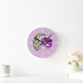 Girly Pastel Lila Blommigt Watercolor Ro Flower Rund Klocka