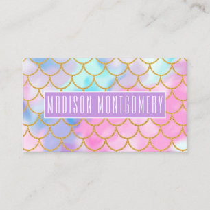 Girly Pastel Ombre Guld Glitter Sjöjungfru Namn Visitkort