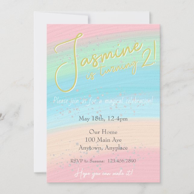 Girly Pastel Rainbow Birthday-inbjudan Inbjudningar (Framsida)