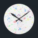 Girly Pastel Rainbow White Abstrakt Stone Mönster Rund Klocka<br><div class="desc">Din dotter kommer till kärlek den gigantiska klockan av JessicaAmber! Den här roligtens väggklocka har en abstrakt med terrazzosten mönster i pastellens lila, rosa, grönt och gult, på vit bakgrund. Mönster har en ung men ärlig vibe. Du kan redigera färg i Anpassa skärm. Passar underbart med dansk Pastel inredingsdesign stil....</div>