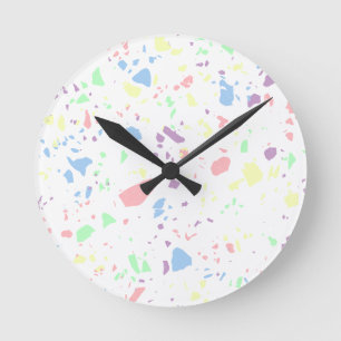 Girly Pastel Rainbow White Abstrakt Stone Mönster Rund Klocka