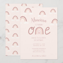 Girly Pastel Rosa Rainbow Clouds första födelsedag Inbjudningar