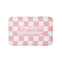 Girly Pastel Rosa White Checkerboard Slogan Badrumsmatta