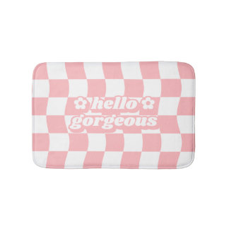 Girly Pastel Rosa White Checkerboard Slogan Badrumsmatta