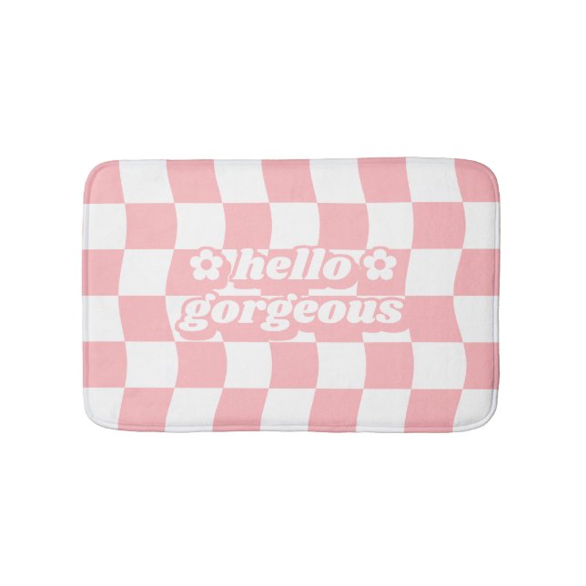Girly Pastel Rosa White Checkerboard Slogan Badrumsmatta (Framsidan)