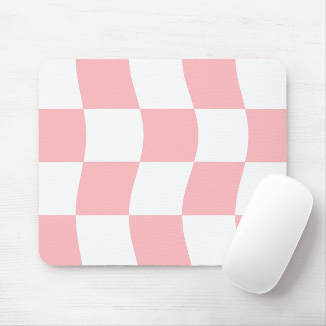 Girly Pastel Rosa White Vågigt Checkerboard Mönste Musmatta (Med mus)
