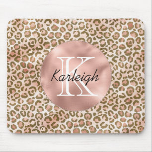 Girly Peach Brown Leopard Skriv ut Monogram Musmatta