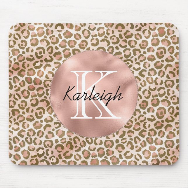 Girly Peach Brown Leopard Skriv ut Monogram Musmatta (Framsidan)