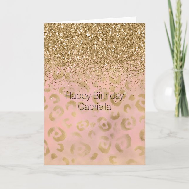 Girly Peach Guld Leopard Glitter Kort (Framsida)