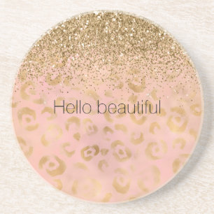 Girly Peach Guld Leopard Glitter Underlägg