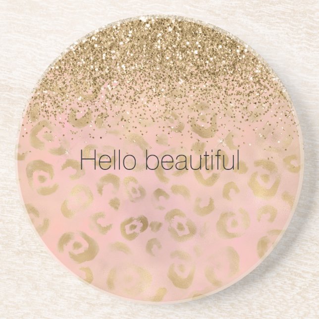Girly Peach Guld Leopard Glitter Underlägg (Framsidan)