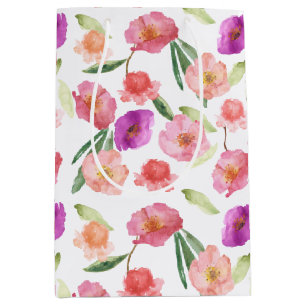 Girly Peach Rosa Lila Blommigt Vattenfärg