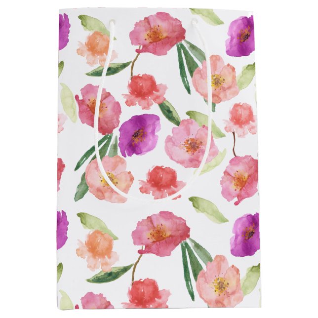 Girly Peach Rosa Lila Blommigt Vattenfärg (Framsidan)