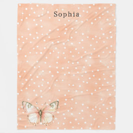 Girly Peach White Dots Butterfly   Fleecefilt