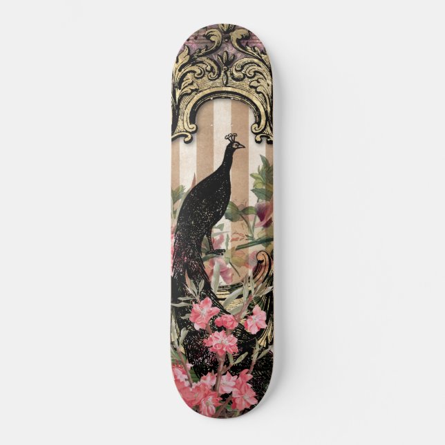 Girly Peacock Rosa Fransk Fantasy Skateboard (Framsida)