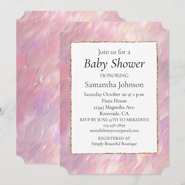 Girly Pearl Rosa  babystövel Inbjudningar (Fram/baksida)