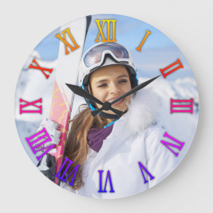 Girly Photo Bright Rainbow Gradient Roman Numerals Stor Klocka