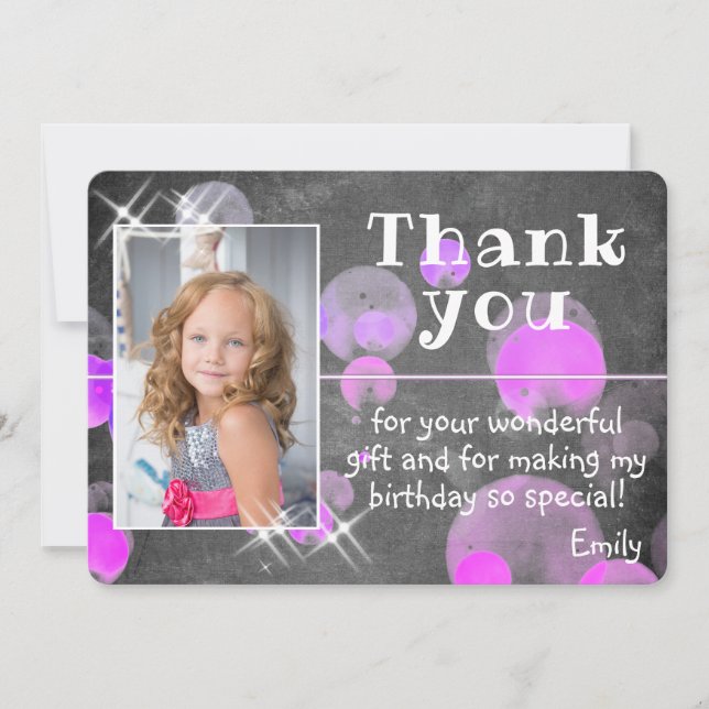 Girly Photo Cute Lila Bubbles Chalkboard Tack Kort (Framsida)