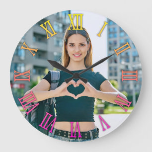Girly Photo Gult Magenta Ombre Roman Numerals Stor Klocka