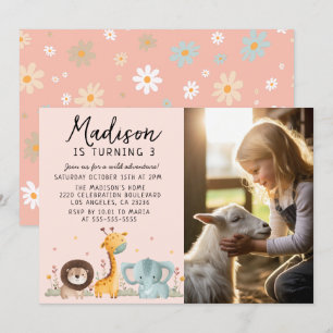Girly Photo Party Vilda djur födelsedag Inbjudningar