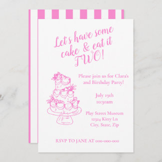 Girly Pink 2nd Birthday Invitation - Cake Theme  Inbjudningar