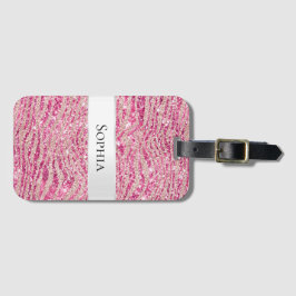 Girly Pink and Blush Glitter Zebra Bagagebricka