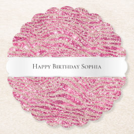 Girly Pink and Blush Glitter Zebra Birthday Underlägg Papper