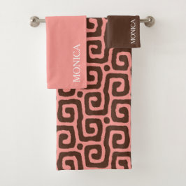 girly Pink  and brown Abstract Script Name Towel